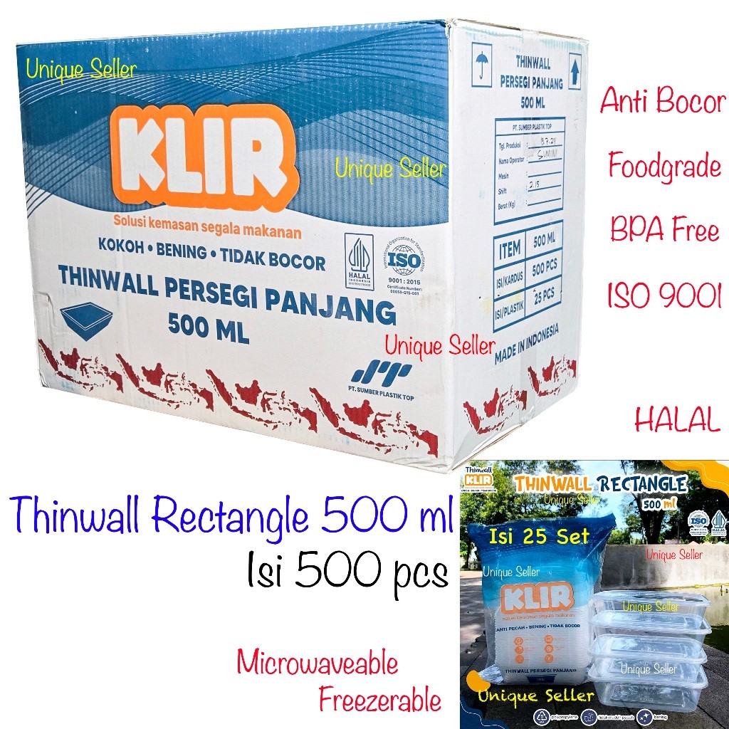 [1Dus] Thinwall Rectangle 500 ml KLIR isi 500 Set / Thinwall Thinwal Persegi Panjang 500ml KLIR / Ko