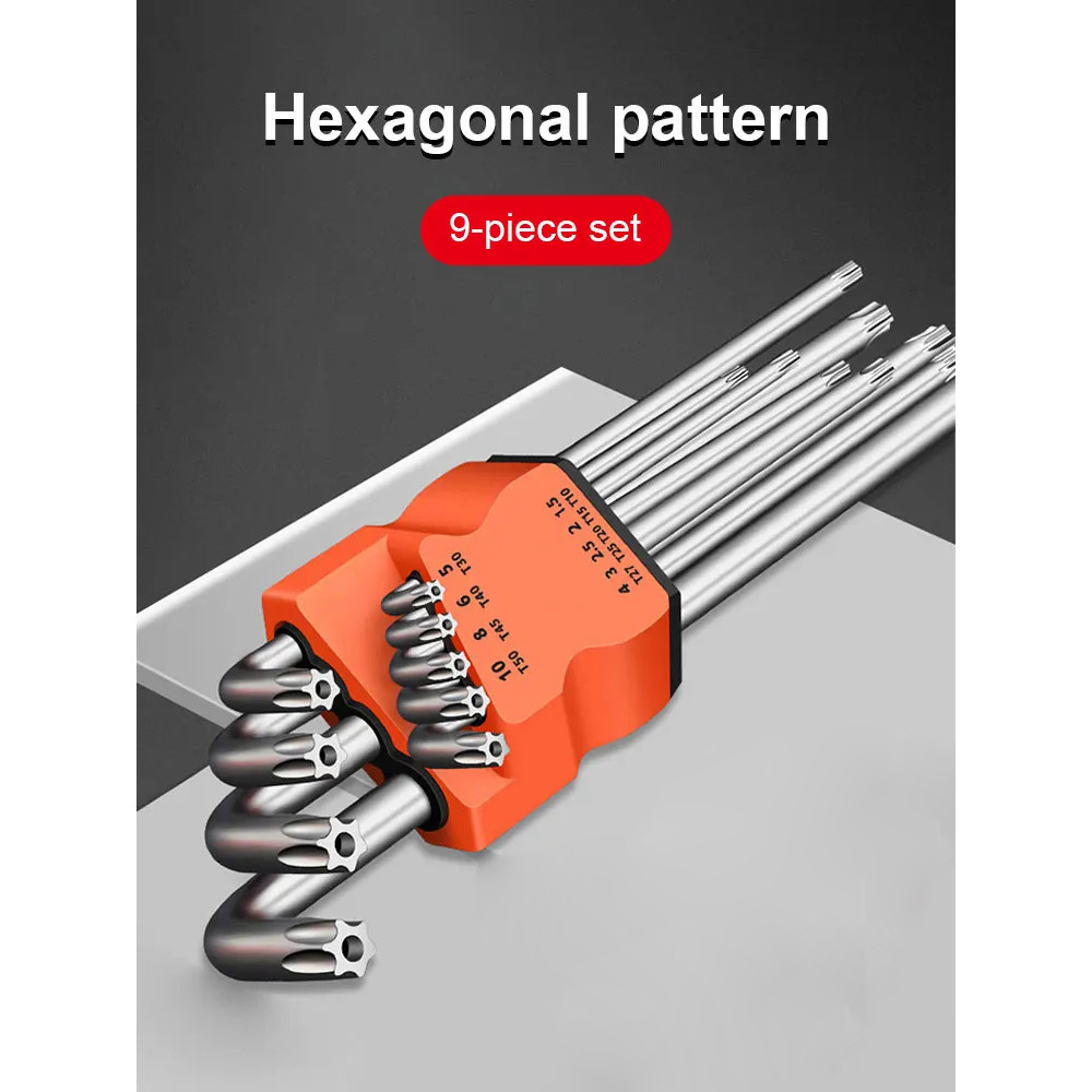 

9Pcs Torx Star Wrench Kits Set Allen Keys Hexagon Hex Head Spanner Keys Set Double End L Type Star Screwdriver Hand Repair Tools
