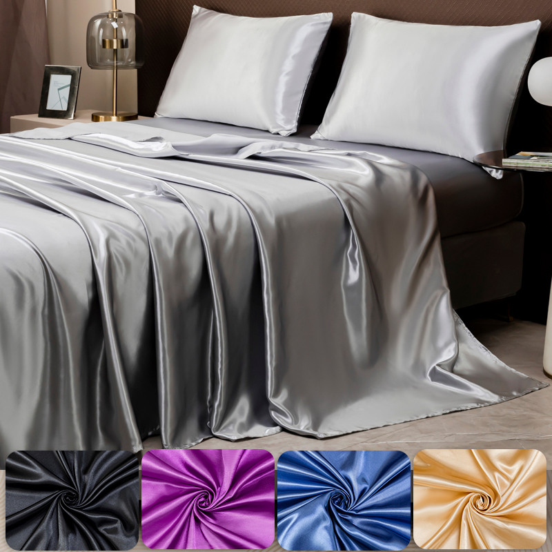 

Solid Color Satin Sheet and Pillowcase Set，Luxurious Bedding Ensemble with a Silky Sheen，Twin/Full/Queen/King Size
