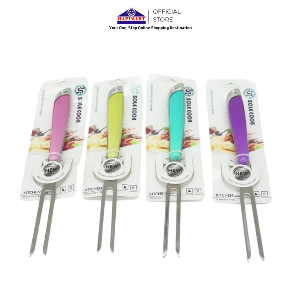 Garpu Daging Steak BBQ/Garpu Prasmanan Stainless Steel/Garpu Daging Besar Pegangan Warna/Garpu Steak