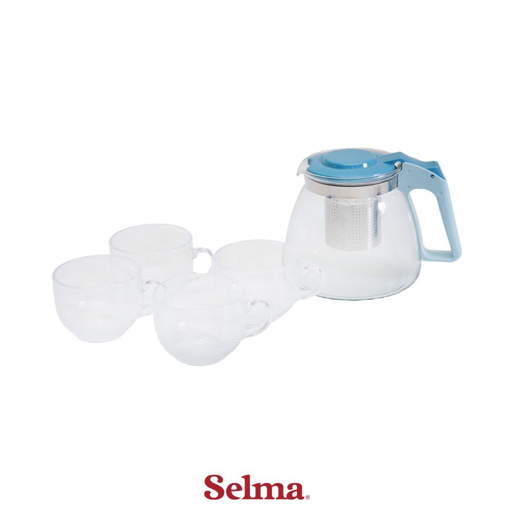 Selma Set 5 Pcs Elsa Teko & Gelas - Biru Set Water Jug With Glass Pitcher Dengan Tutup Dan Handle