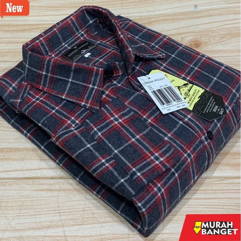 kemeja kotak kotak cowok Hem kemeja flanel jumbo size 2XL-4XL lengan panjang
