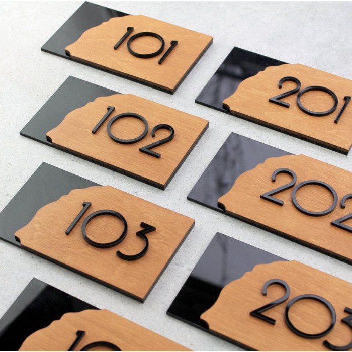 Nomor Kamar Kost Hotel Angka Akrilik Kayu Modern