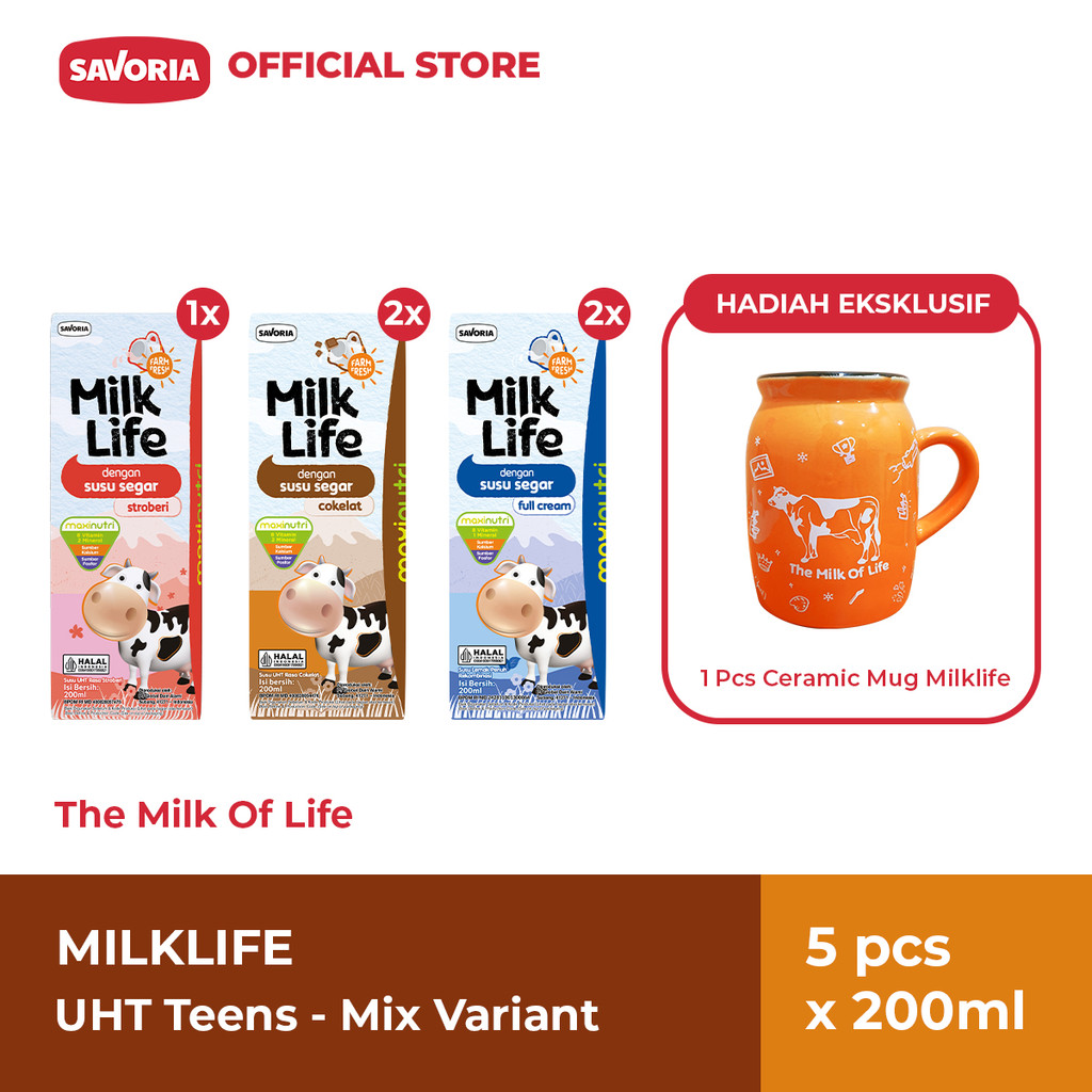 

MilkLife UHT Teens Mix Variant 5 Pcs x 200ml + Gratis Ceramic Mug