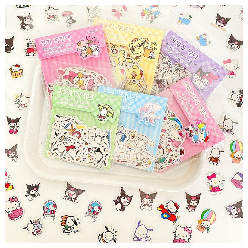 

⭐JOJU⭐! STICKER DIY MOTIF POMPURIN, KUROMI DLL ISI 100 PCS TAHAN AIR DAN TIDAK MUDAH LUNTUR