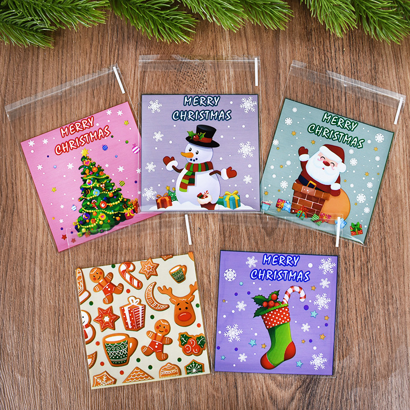 

100pcs Christmas Candy Cookie Bags Cartoon Santa Claus Biscuit Gift Packaging Bag 2024 Merry Xmas Navidad Party Favor Supplies