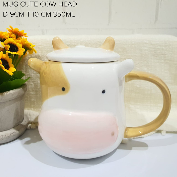 MUG KEPALA SAPI LUCU | CUTE COW MUG | GELAS UNIK - CODE D