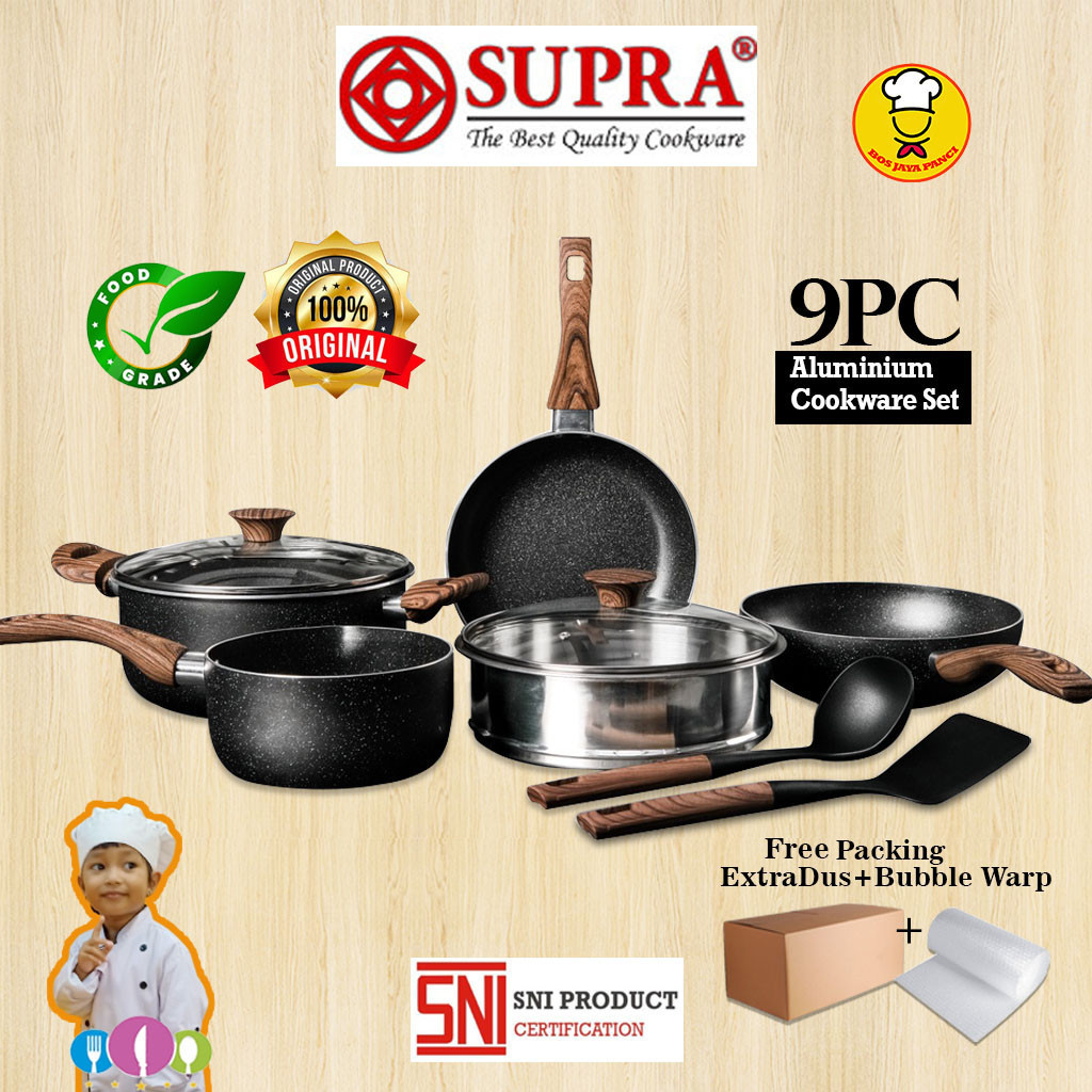 Panci Set Supra 9pcs Black Marble / Panci Set Supra Alumunium Anti Lengket Edisi Chef Renata Moeloek