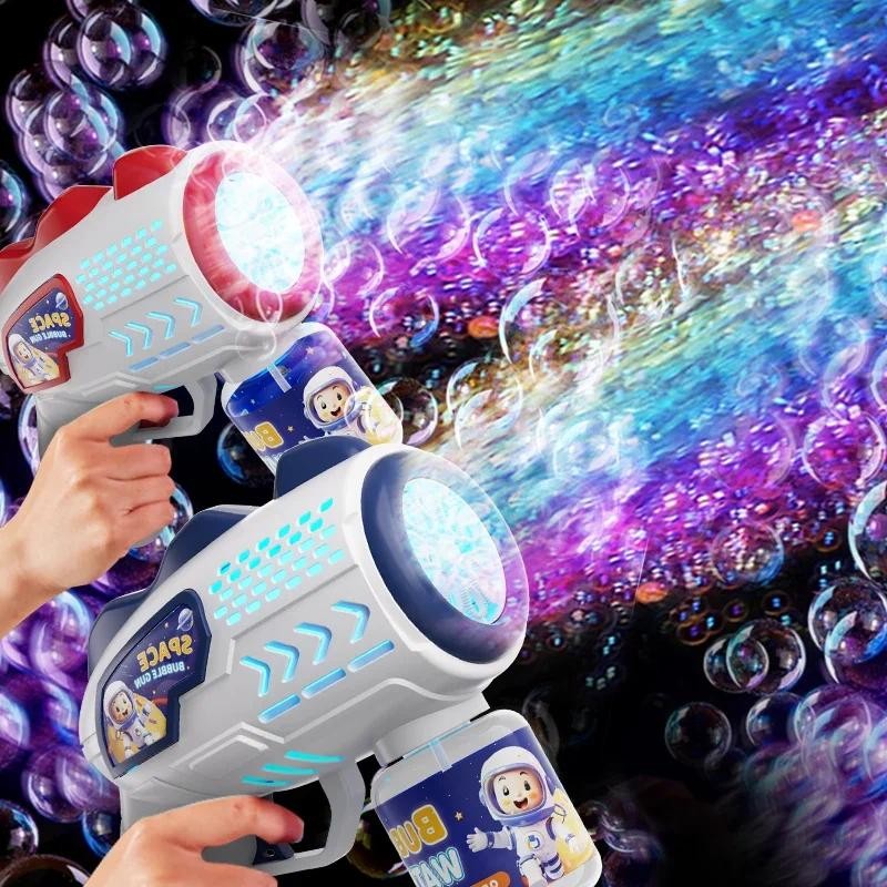 

2024 New Space Astronauts Summer Games Fully Automatic Bubble Gun Rocket Bubbles Machine Automatic Blower Toy for Kids Gift