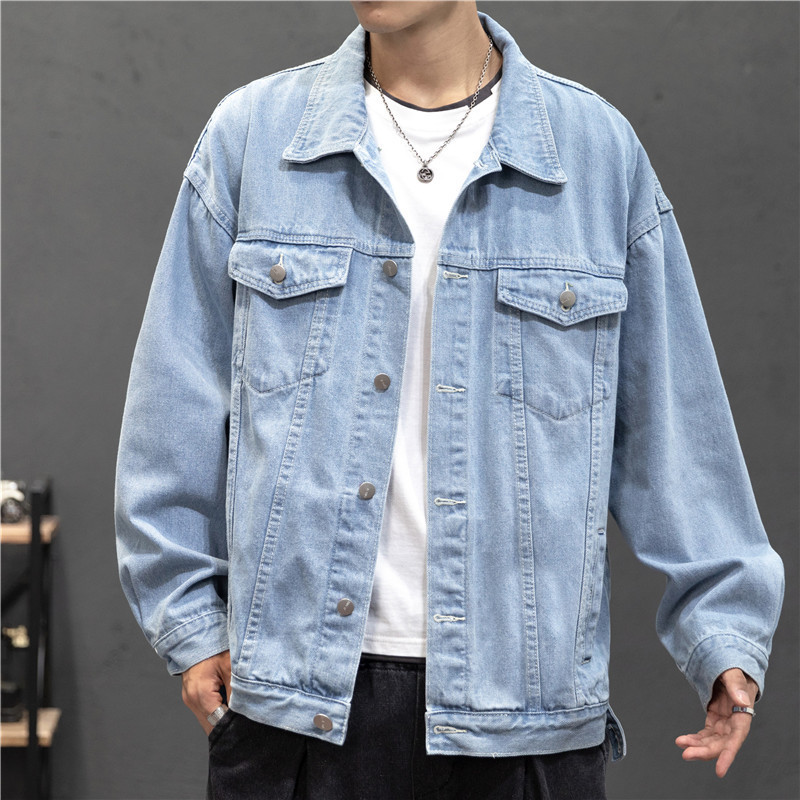 New Denim Jacket Men Vintage Jean Coats Streetwear Fashion Jean Jacket Men Turn Down Collar Denim Ou