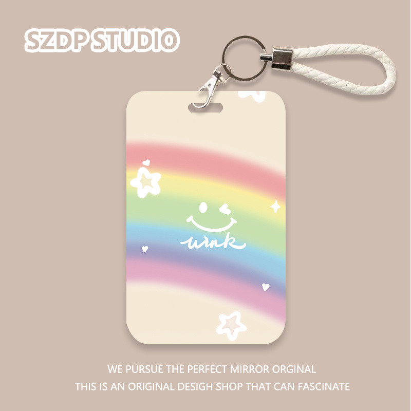 

ID CARD Penutup pelindung gantungan kunci all-in-one kawaii lucu pola wajah tersenyum berongga pelangi kartun Korea penutup pelindung kartu bank penutup pelindung kartu ID kartu bus penutup pelindung kartu bus