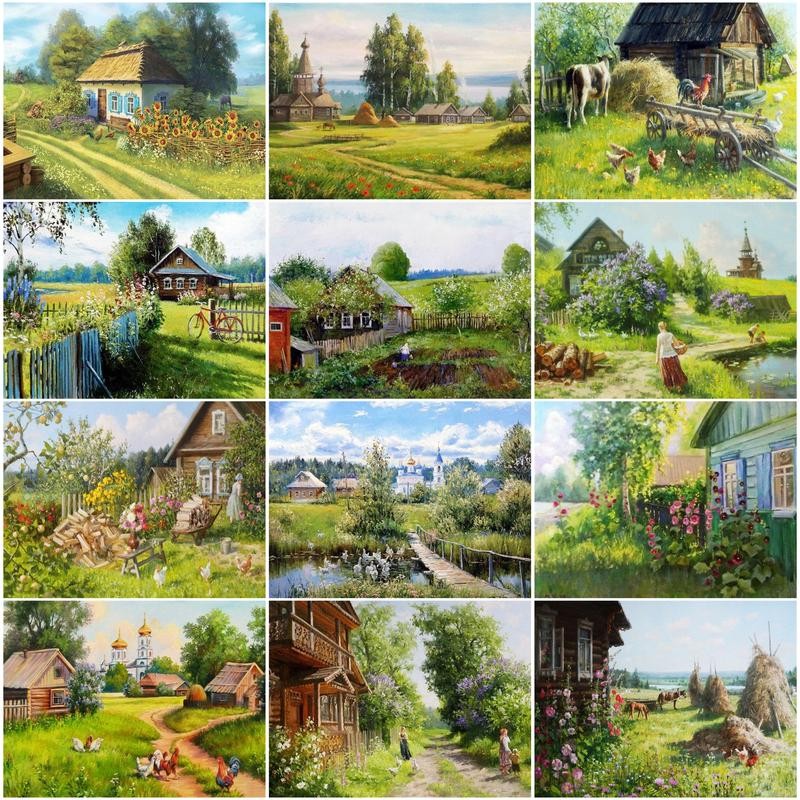 

By Numbers Villages Scenery Drawing On Canvas Pictures By Number Landscape Handpainted Gift Wall Art