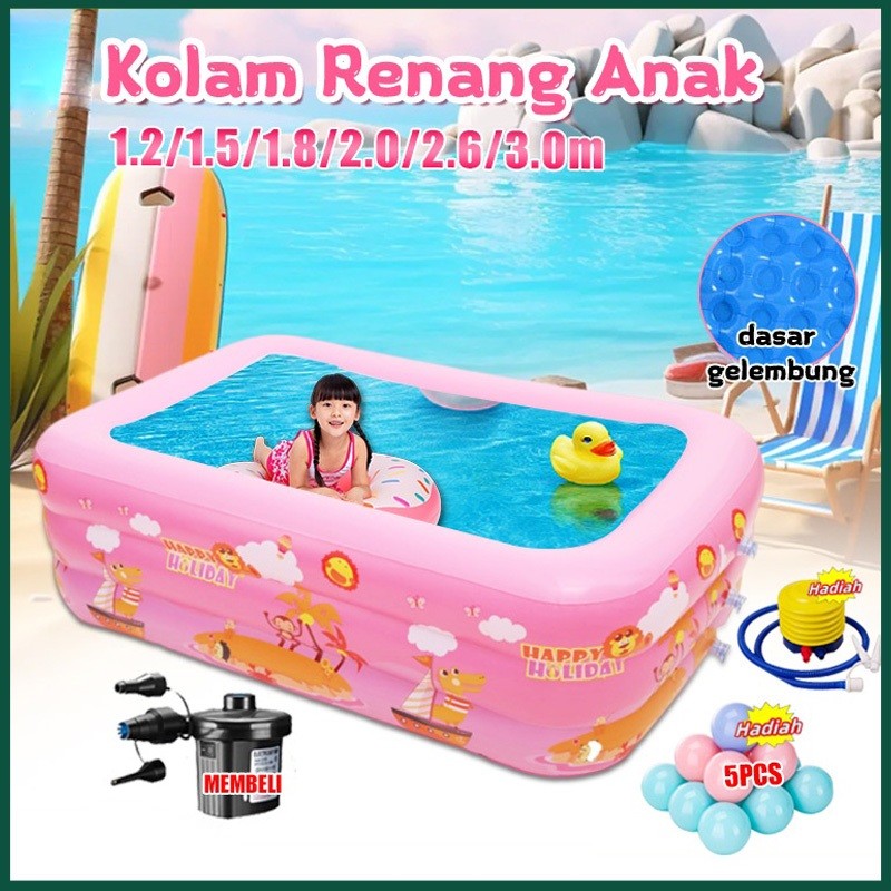 (Kolam Renang+Pompa/Pompa Listrik) Kolam Renang Anak dan Bayi jumbo Tiup Karet Besar Family Inflatab