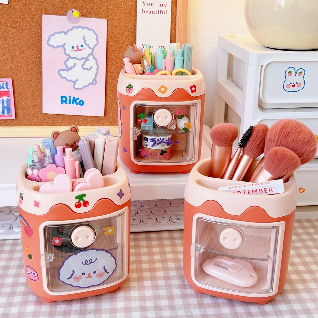 

1PC Kawaii Pig Pen Pencil Pot Holder Brush Storage Container Desk Organizer Multifunction washi tape Stationery Office Supplies