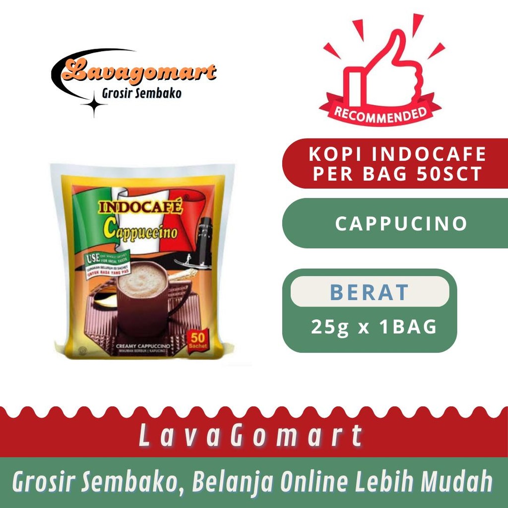 

KOPI INDOCAFE CAPPUCINO 50X25g - 1 BAG - LAVAGOMART - BANDUNG