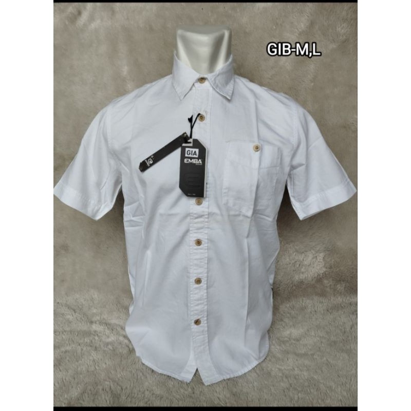 Kemeja putih  Emba/Get Used lengan pendek pria