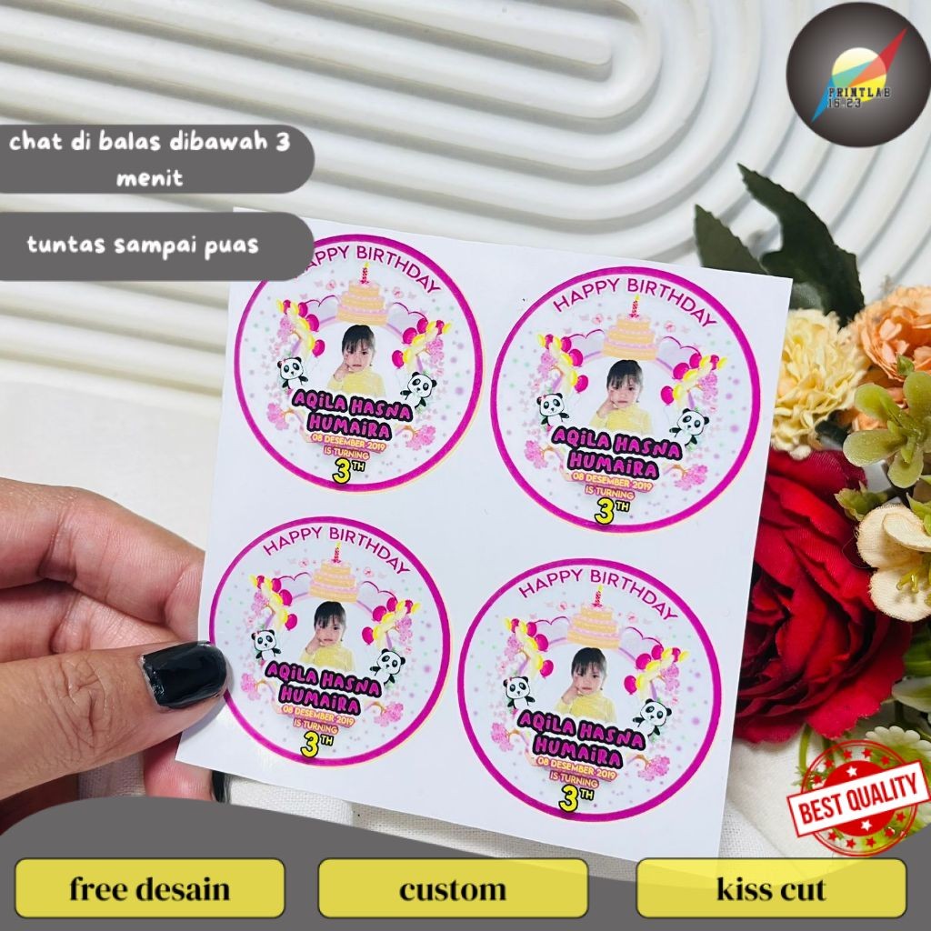 

PrintLab 9-15 Sticker Ulang Tahun Anak Vinyl Anti Air Stiker Label Undangan Happy Birthday Uk.Besar