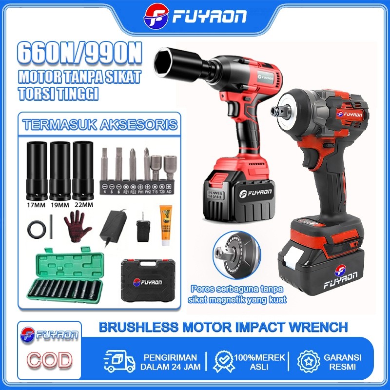 FUYAON Kunci Impact Tanpa Kabel 660N/990NM Bor Elektrik Impact Bor Listrik Multi-Bit 48V Kunci Impac