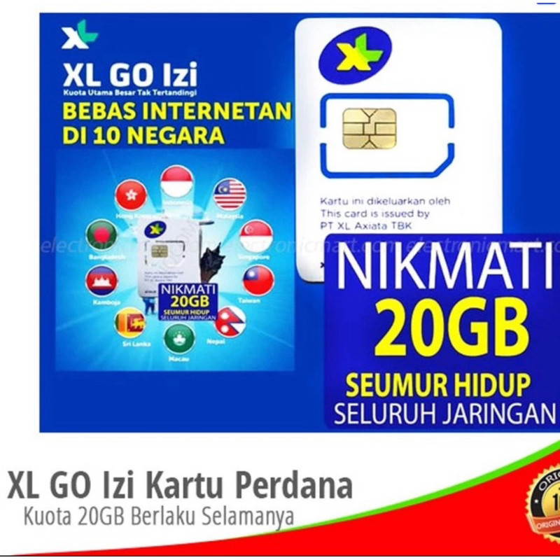 Kartu Perdana XL GO IZI 20GB 25GB Roaming 10 negara Asia