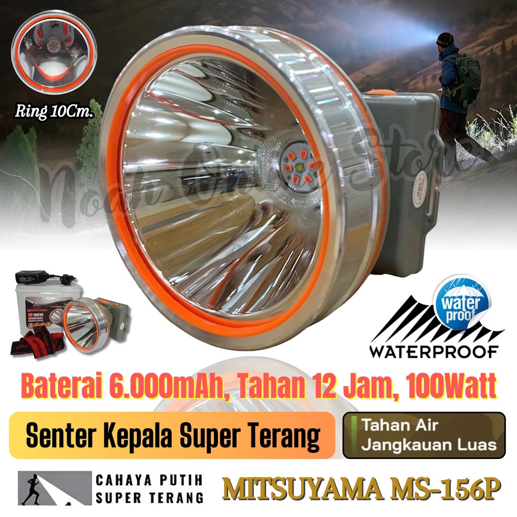 Senter Kepala Super Terang Mitsuyama MS-156P / Senter Kepala Jumbo 100 Watt / Senter Kepala 100 Watt