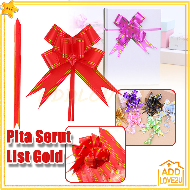 

pita tarik lis emas serut parcel kado/Pita tarik Pita serut lis gold isi 10pcs/Pita Tarik Motif