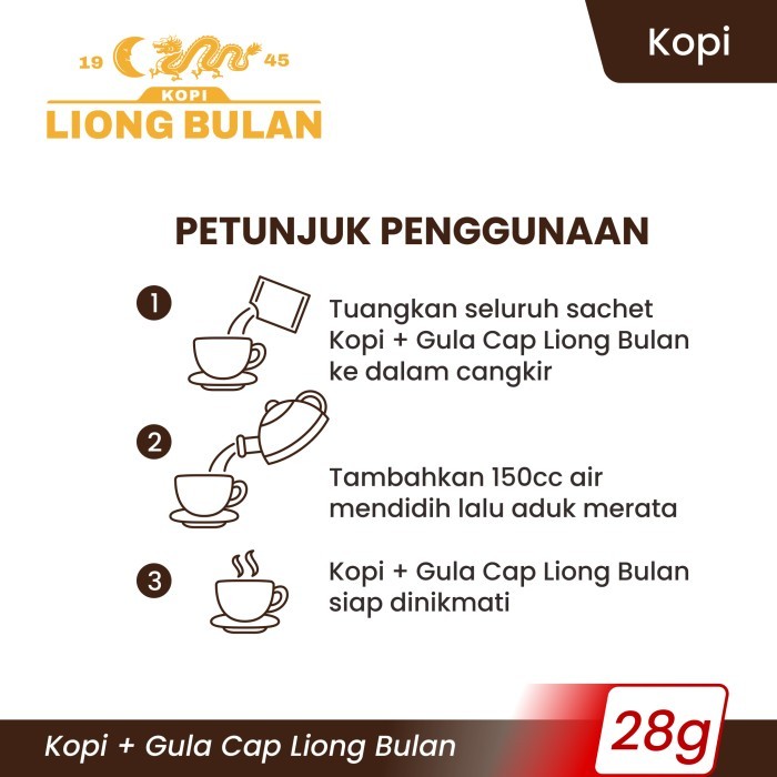 

Kopi LIONG BULAN Plus Gula 28 GR Isi 20 Sachet