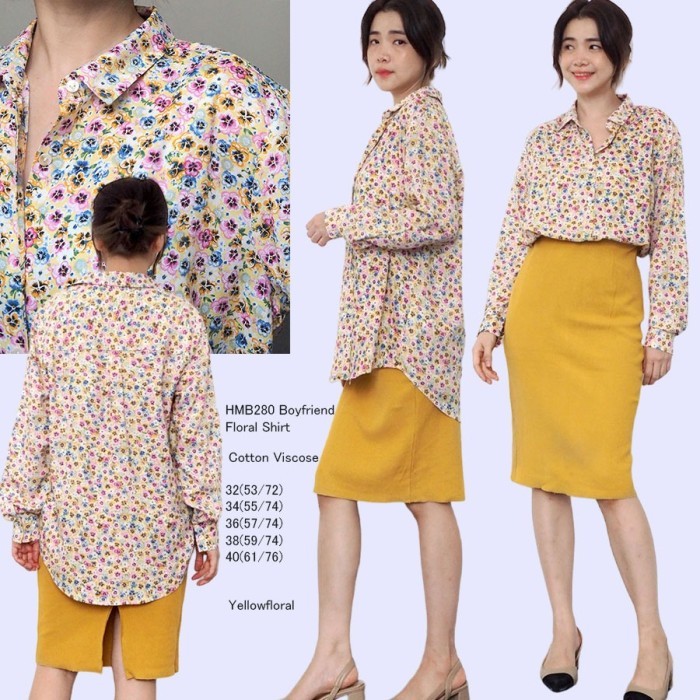 HM 280 BFRIEND OVERSIZED SHIRT Baju Atasan Kemeja Wanita Branded - YELLOW FLORAL