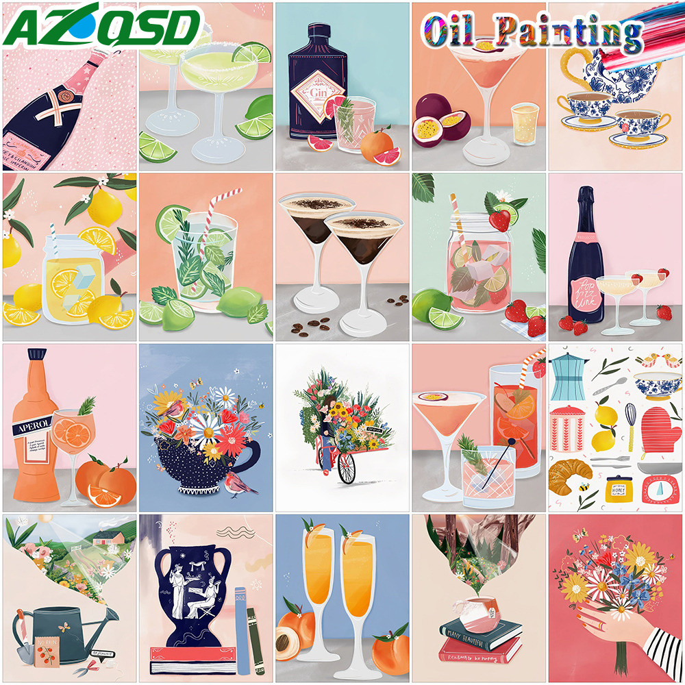 

AZQSD Picture Oil Painting By Numbers Fruit Juice Flower Drawing By Number Kitchen Unique Gift For Children Home Decor