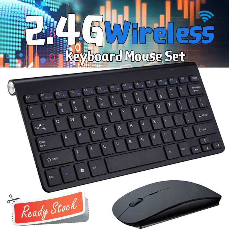 PAKET Wireless Keyboard dan Mouse Combo 2.4G Satu Set Lengkap Key Board Kibor Kibord PC USB Kibot La