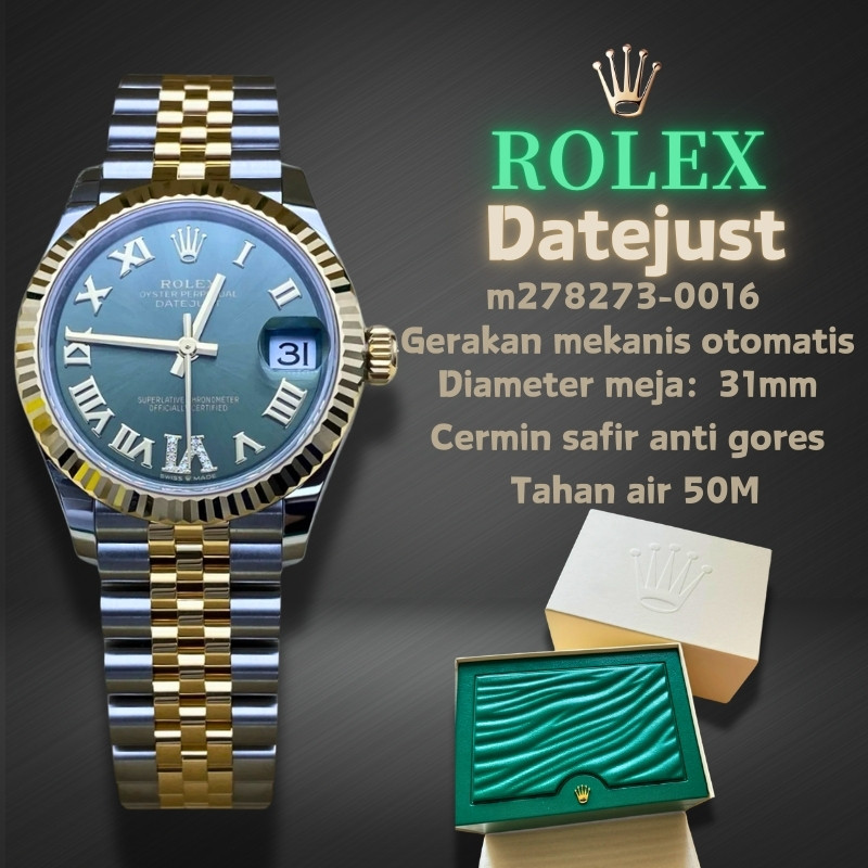 【%100Asli】Rolex Lady Datejust Seri M278273-0016 Jam Tangan Wanita Kelas Atas Emas 8 Karat, Kristal B