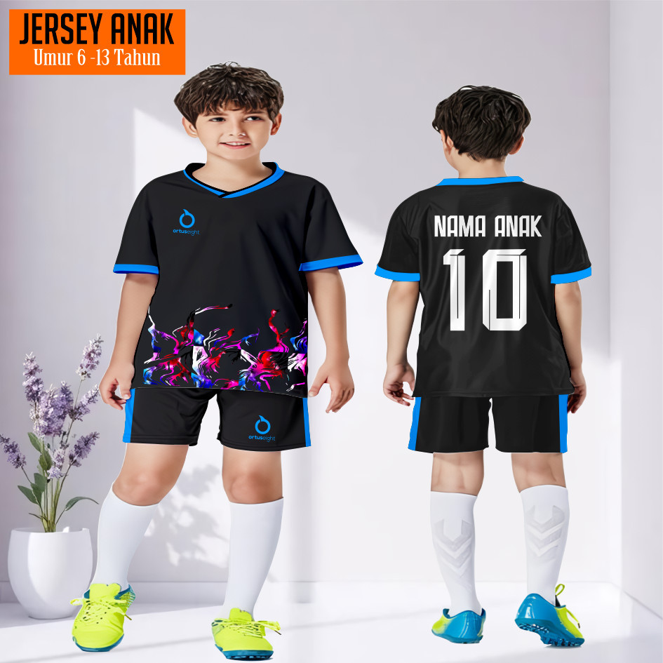 Setelan Baju Bola Anak Sablon Nama + Nomor Jersey Kids Custom Ortus Futsal Jersey 03