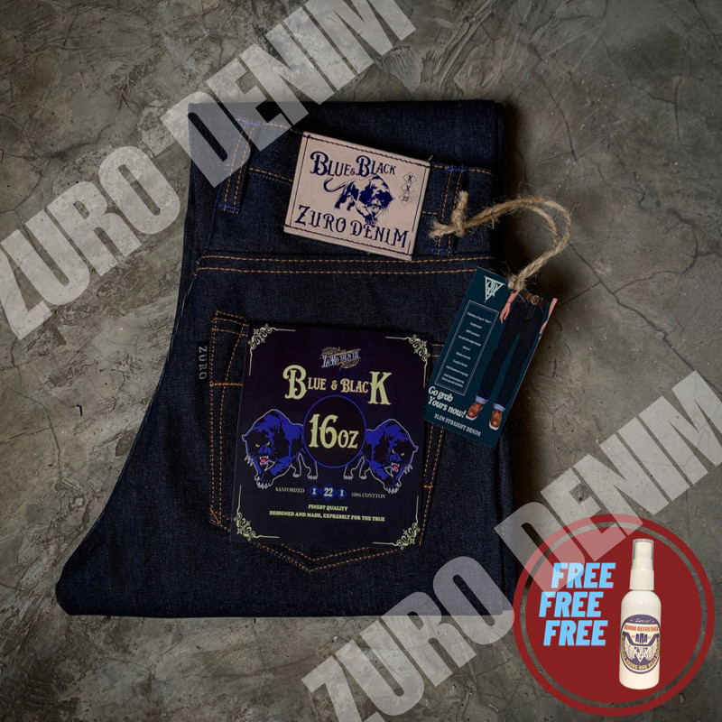 ZURO DENIM - Celana Jeans Raw Denim - BLUE AND BLACK 16oz