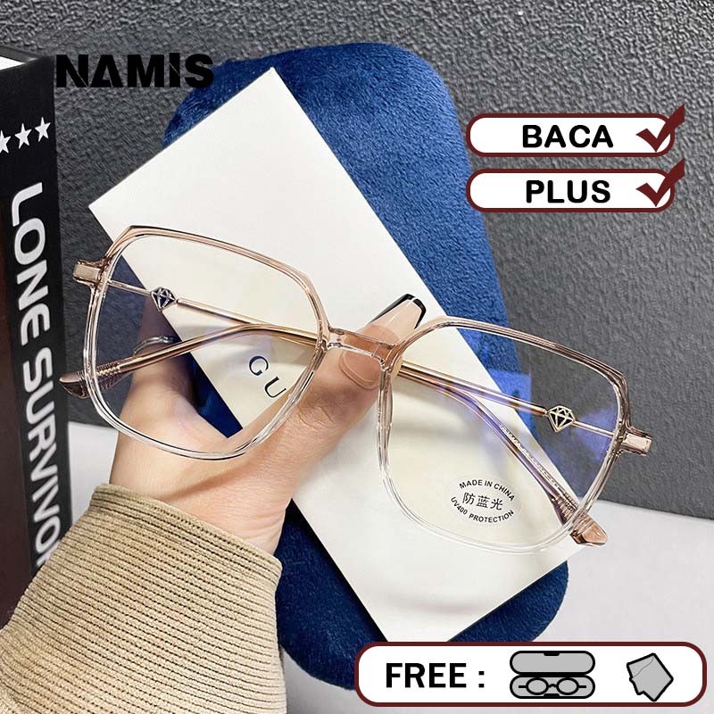 Namis Kacamata Baca Plus Wanita Pria Besar Frame Anti Radiasi Blueray Kaca Mata Optik 30198