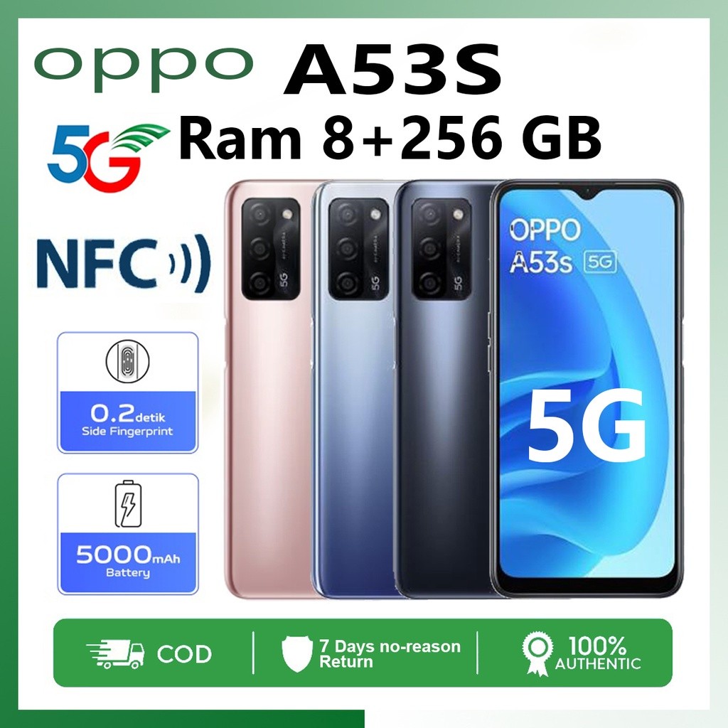 NFC + 5g Original hp oppo A53s A53 s ram 8 256gb  6.52inch 5000mah 5g handphone