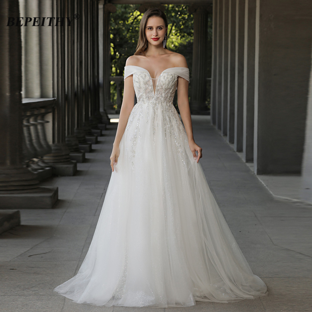 BEPEITHYCustomized Off The Shoulder Boho Wedding Dress For Women 2023 Bride A Line Chic Beading Bohe