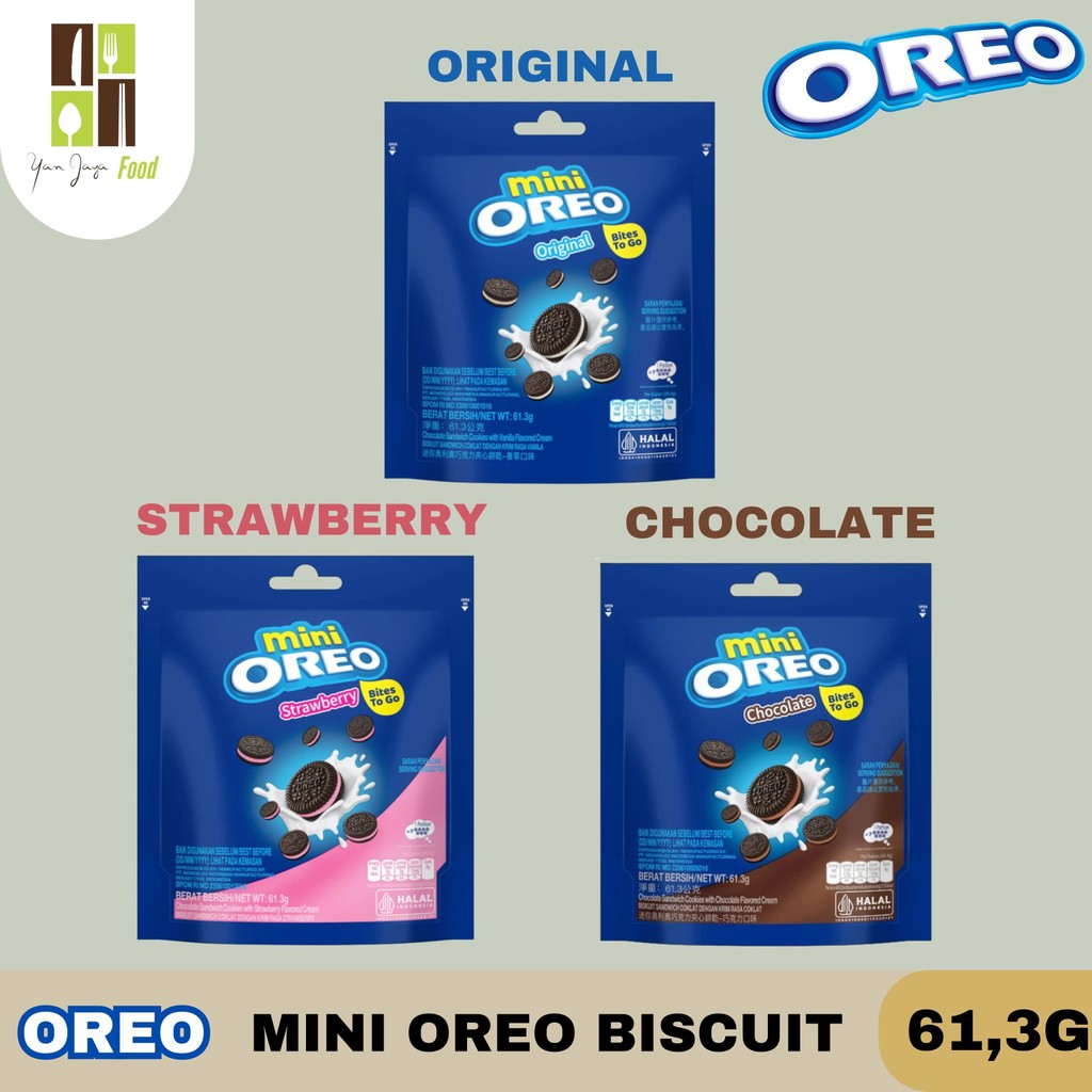 

Oreo Mini / Mini Oreo / Biscuit Coklat / Snack / Cemilan Rasa Vanila / Chocolate / Strawberry Kemasan Pouch 61,3 g