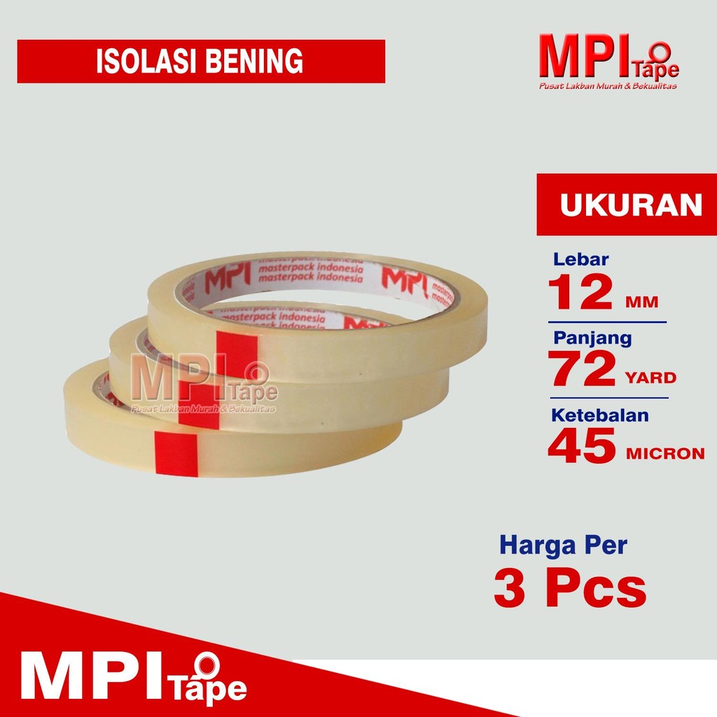 

3 PCS - Lakban Isolasi 12 mm x 72 Meter - Selotip Kecil 12 mm - MPI