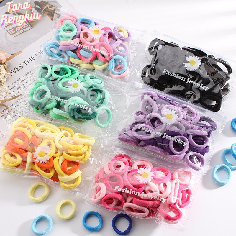 TR - FREE POUCH 50pcs Ikat Rambut Donat Towel Ring Kuncir Rambut Donat Besar Warna Warni