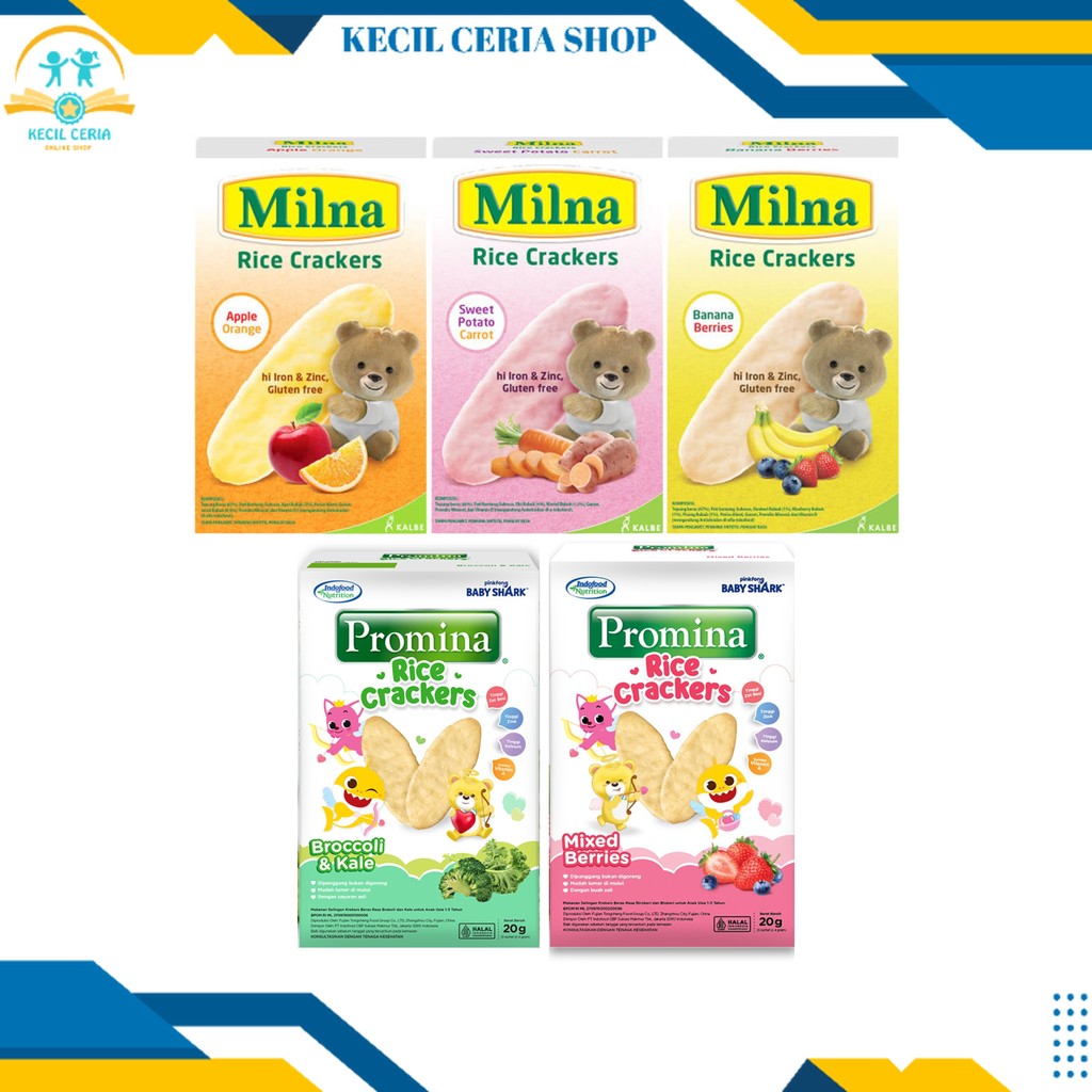 Milna Dan Promina Rice Crackers Snack Cemilan Bayi 6 Sampai 8 Bulan Mpasi Kecil Ceria