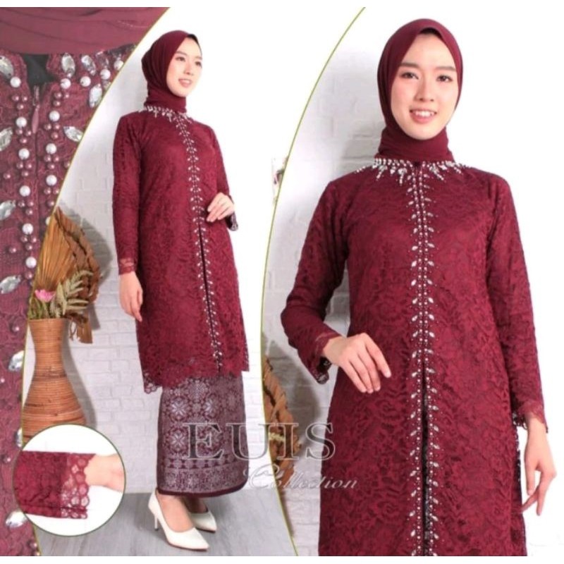 RD-Kebaya Tunik Payet Resleting Depan / Set Kebaya Brokat Modern / Kebaya Busui / Kebaya brokat Song