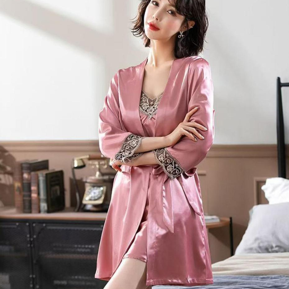 piyama wanita/Piyama satin/1 set kimono
