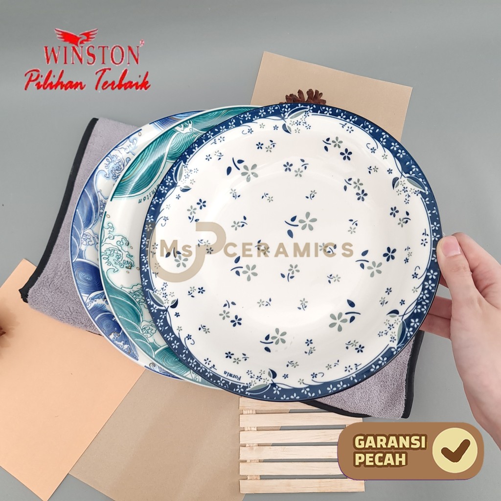 WINSTON Piring Keramik Makan 9 Inch 23 Cm Piring Makan Keramik Cantik Aesthetic Motif Lucu