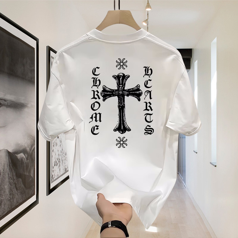 Outlets Chrome Hearts Cross Logo 100% Cotton Heavyweight Kaos Boxy Fit T Shirt Pria Wanita Graphic T