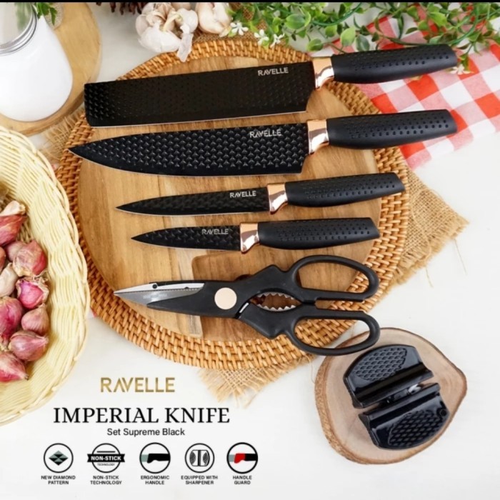 pisau ravelle imperial knife set 6in1 - pisau dapur set black original