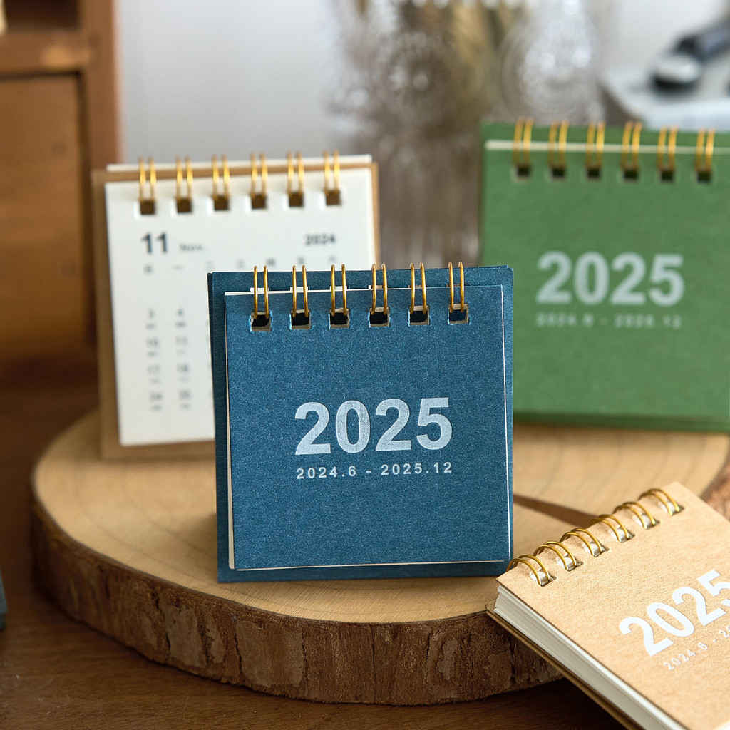 

Mini Desk Calendar 2025 Small Desktop Calendar Thick Paper Twin-Wire Binding with Stickers for Home Office School Supplies