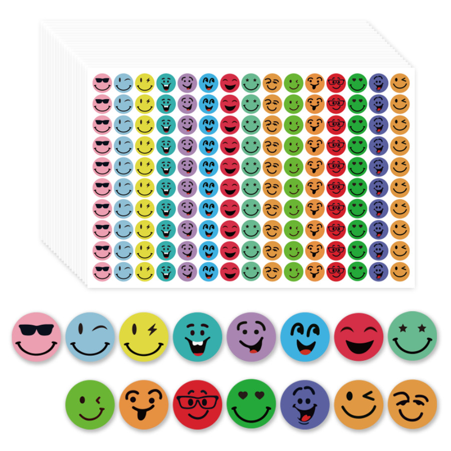 

1200 Pcs Round Face Stickers 15 Designs Happy Face Students Labels for DIY Crafts Scrapbooking School Office Supplies