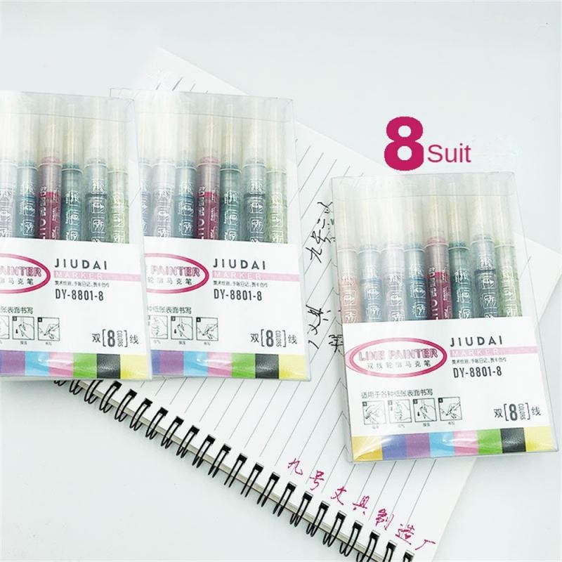 

New 8Colors Double Line Outline Art Pen Marker Pen For Students Graffiti Highlighter Scrapbook Diary Poster Card