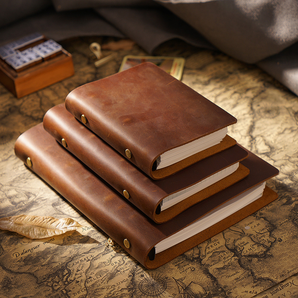 

AIGUONIU Classic Leather Rings Binder Notebook A5 Genuine Leather Cover Journal Diary Sketchbook Planner Stationery