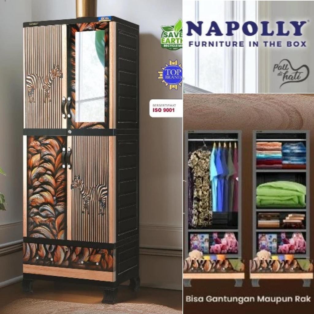 ICBC 277 D.RG.C - LEMARI PLASTIK GANTUNG + KACA + LACI NAPOLLY / LEMARI PAKAIAN NAPOLLY PREMIUM
