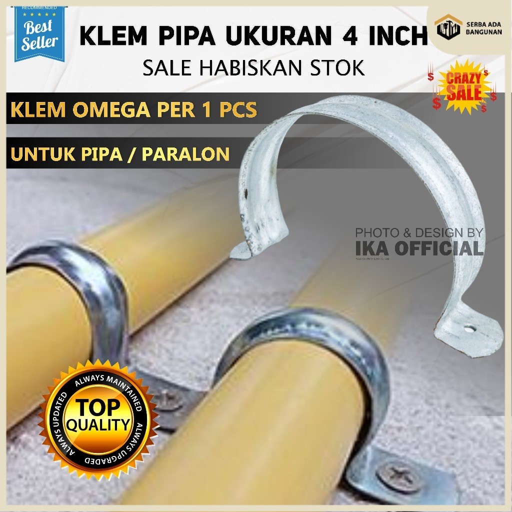 Klem pipa 4" inch / Klem omega/ klem plat/ klem besi/ klem seng / 4" CLAMPS OMEGA GALVANIS / klem om